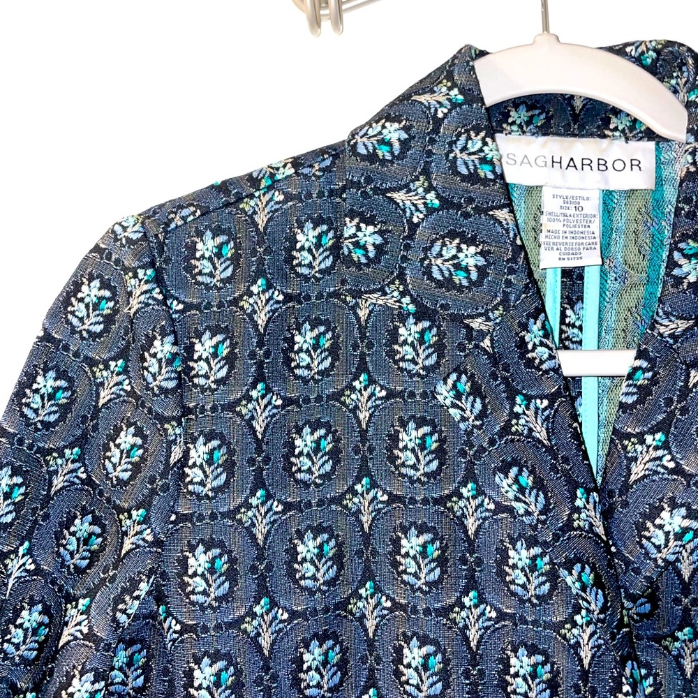 VTG Sag Harbor Navy Floral Vintage Blazer Jacket Size 10